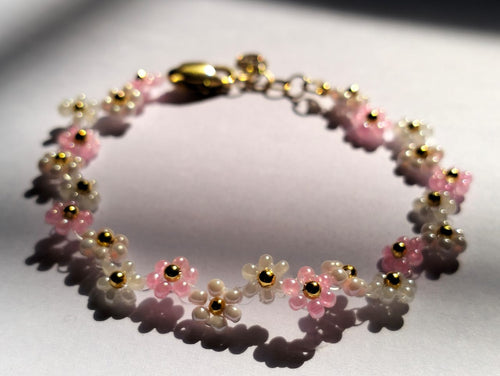 Floral Bracelet - Handcrafted Czech Glass Bead Flower Chain